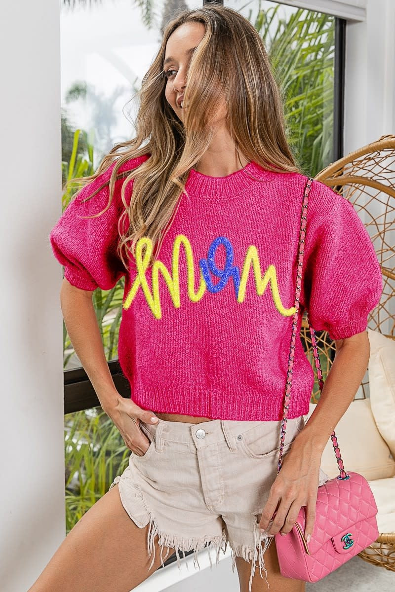 Mom Short Puff Sleeve Sweater