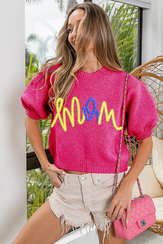 Mom Short Puff Sleeve Sweater