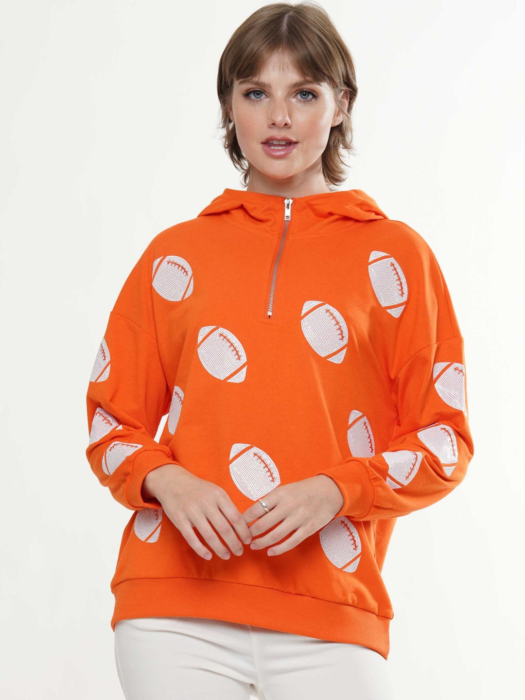 Orange and White Football Sequin Hoodie