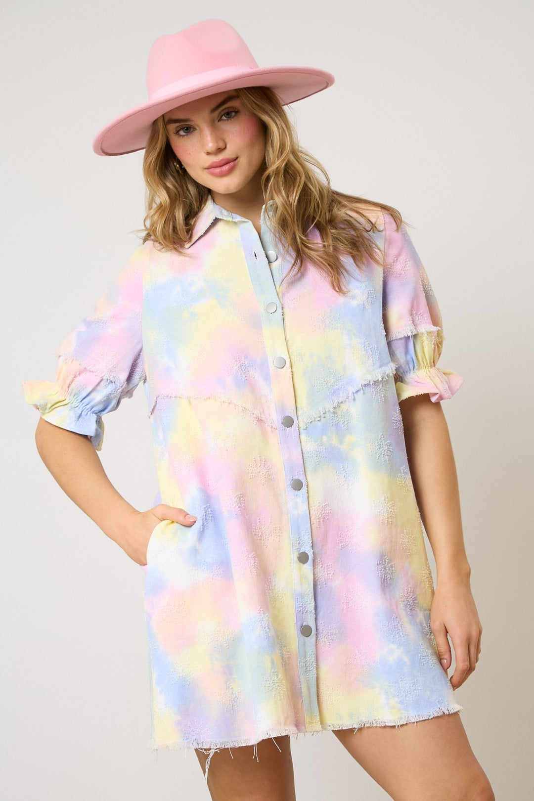 Multicolor Tie Dye Twill Shirt Dress