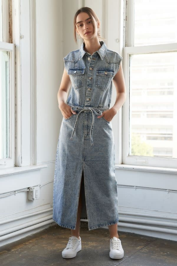 Acid Washed Denim Midi Dress