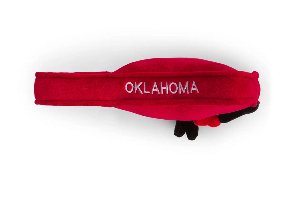 Red Oklahoma state plush with embroidered “Oklahoma” and smiling face