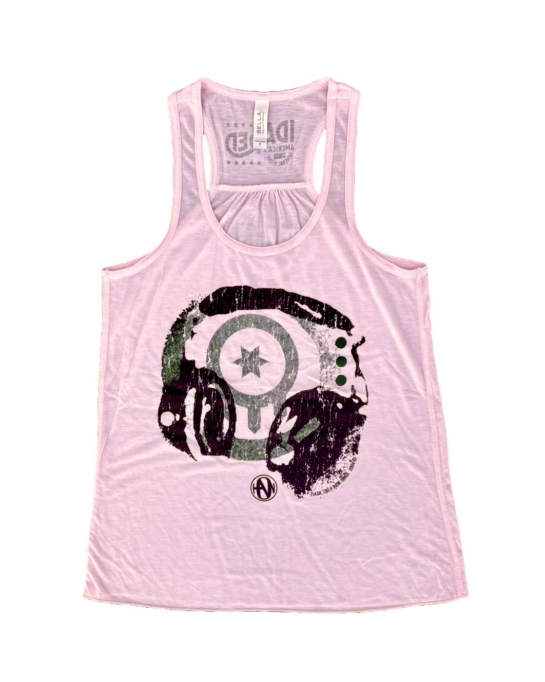 Pink Hanson tank top with green Underneath-era headphones and Tulsa flag design, licensed band merchandise.