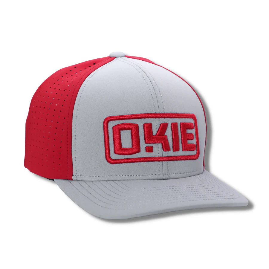 The Okie Brand Sooner Performance Flat Bill Hat Grey Red Ida Red