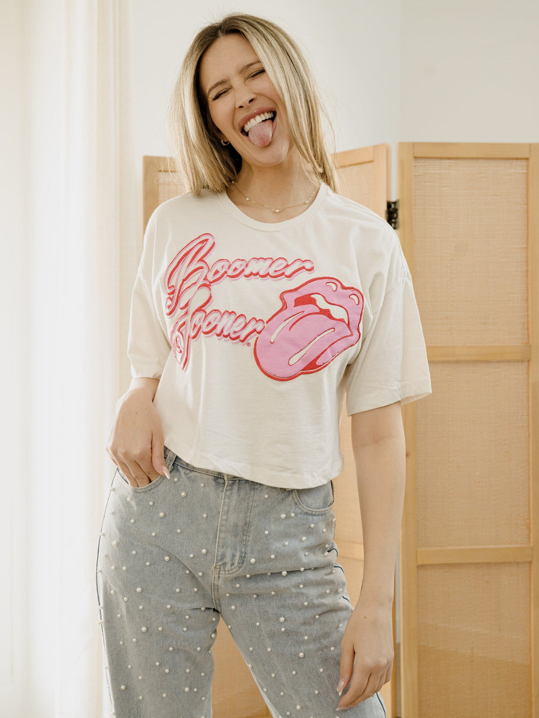 OU Sooners Rolling Stones Crop Tshirt