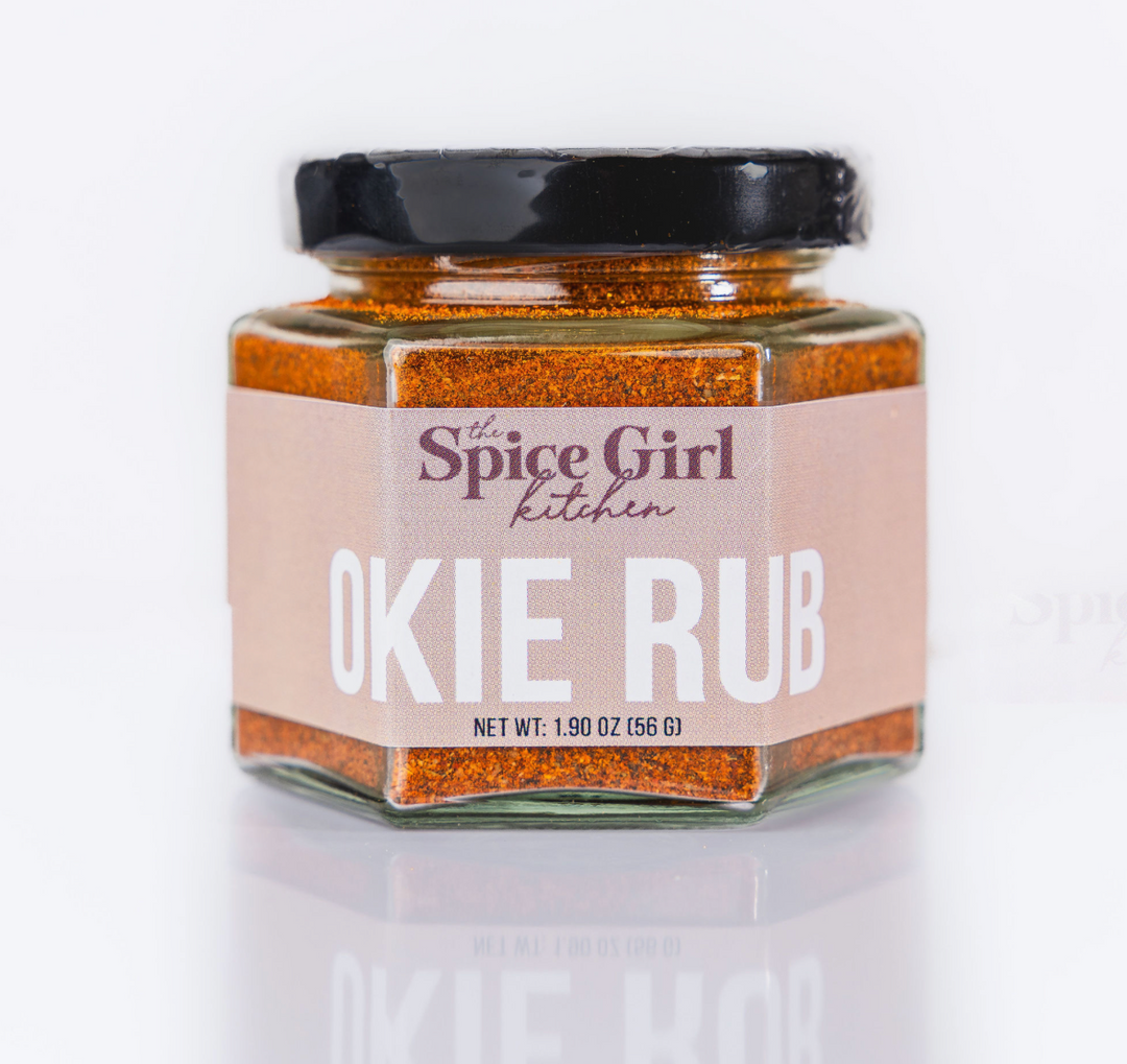 4oz jar of Okie Rub by The Spice Girl Kitchen, Oklahoma-made versatile spice blend