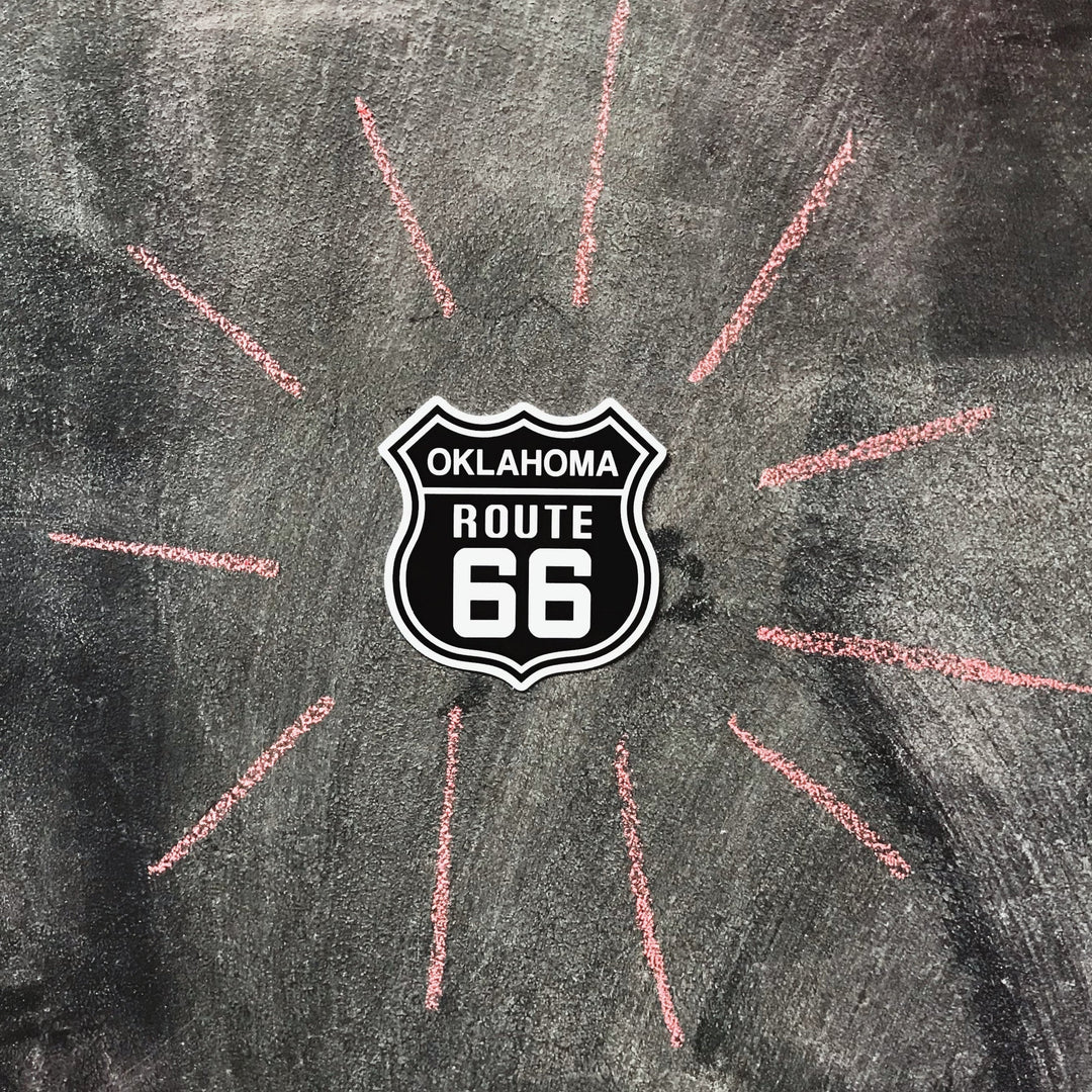 Souvenir sticker of Oklahoma Route 66 highway sign