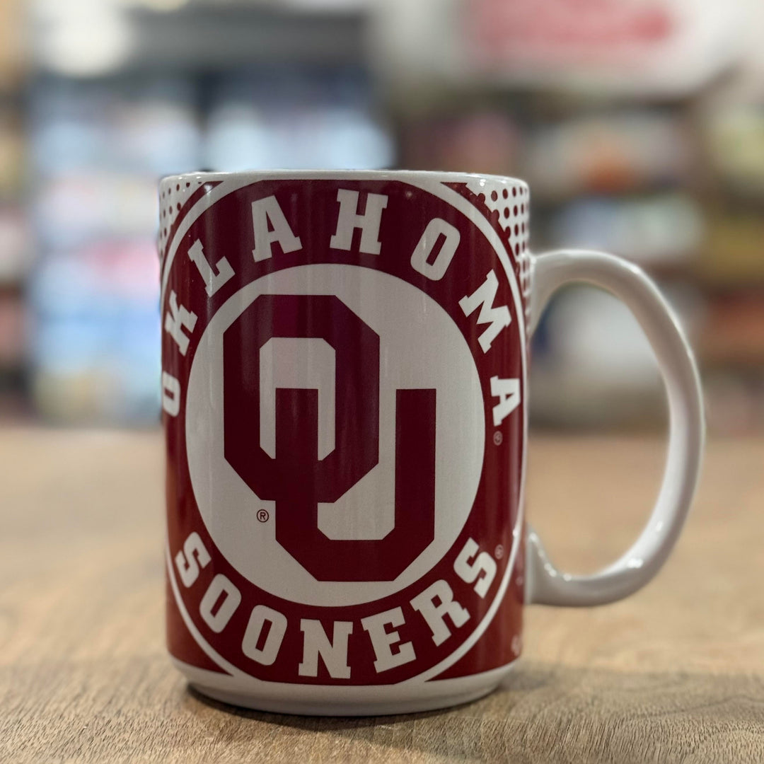 Boomer Sooners coffee mug - pic of front graphic, great gift for OU fans