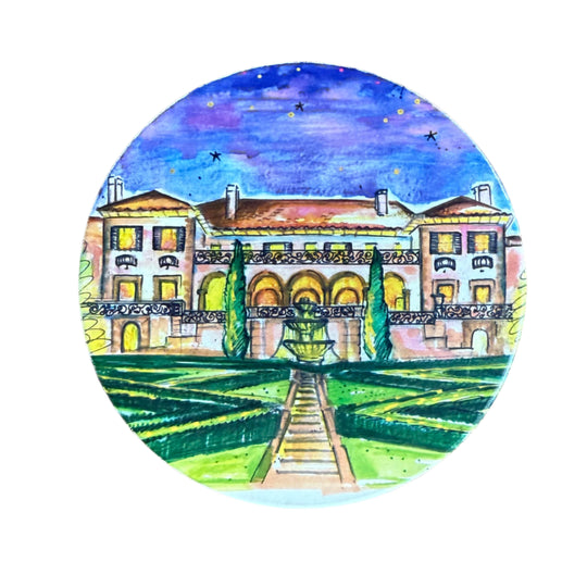 Waterstone coaster featuring full-color, hand-drawn artwork of the Philbrook Museum of Art in Tulsa, Oklahoma