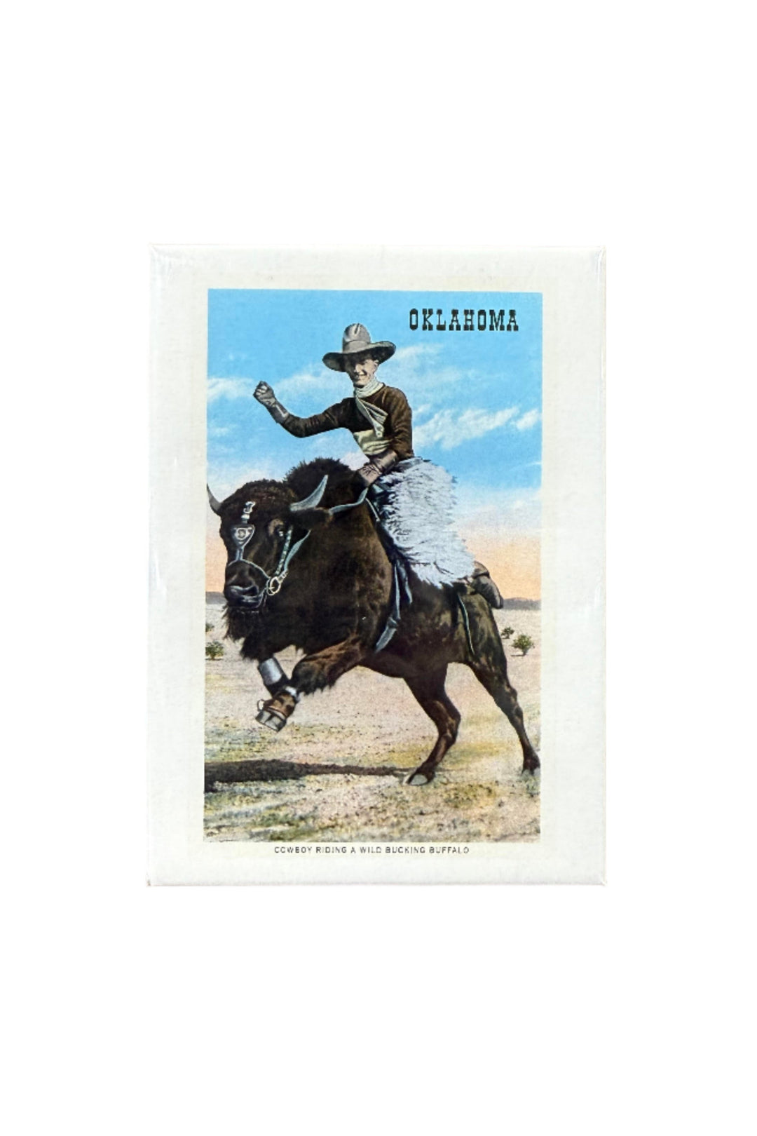 Vintage magnet with cowboy riding buffalo Western artwork