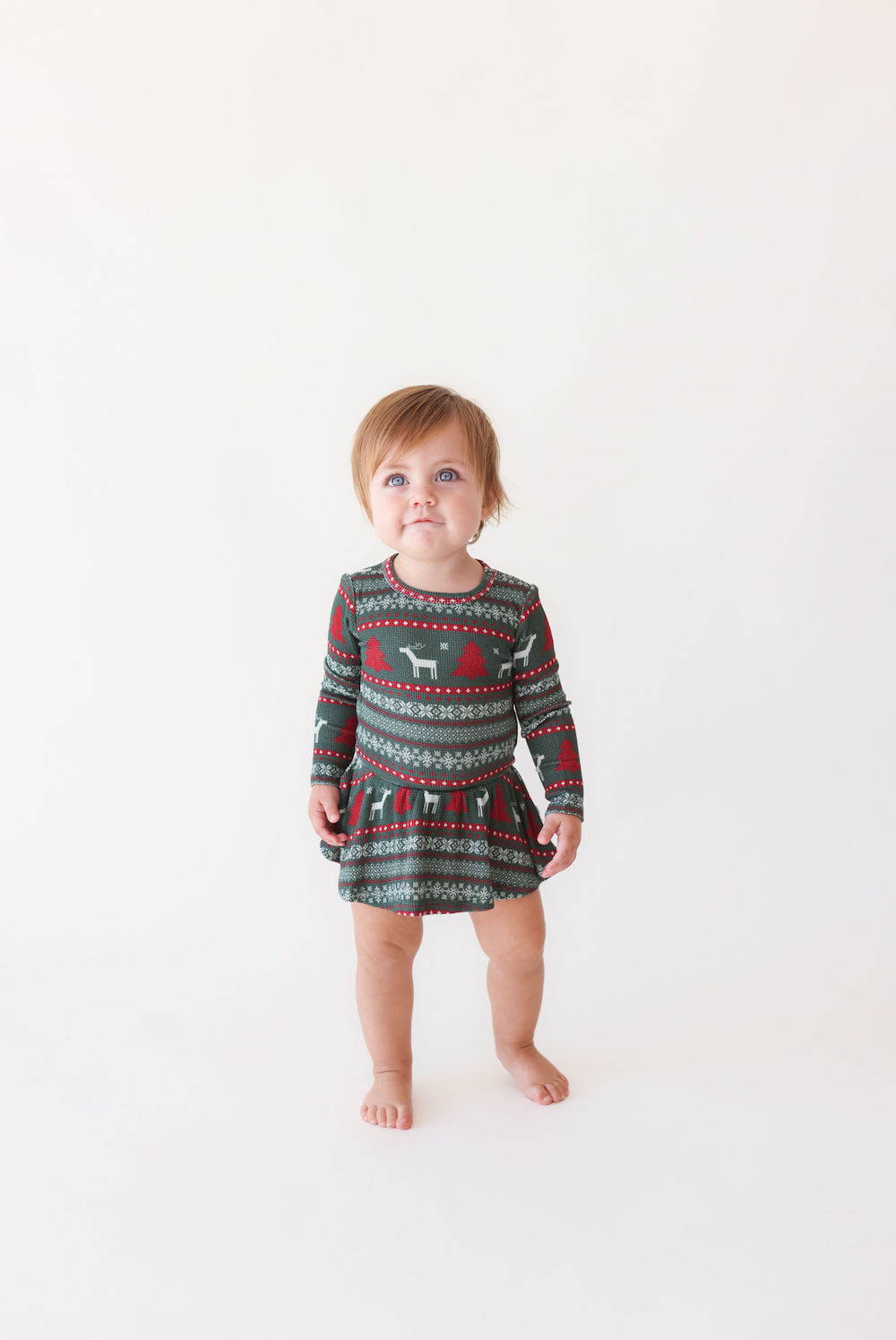 Posh Peanut - Holiday Fair Isle Long Sleeve Basic Twirl Skirt Bodysuit