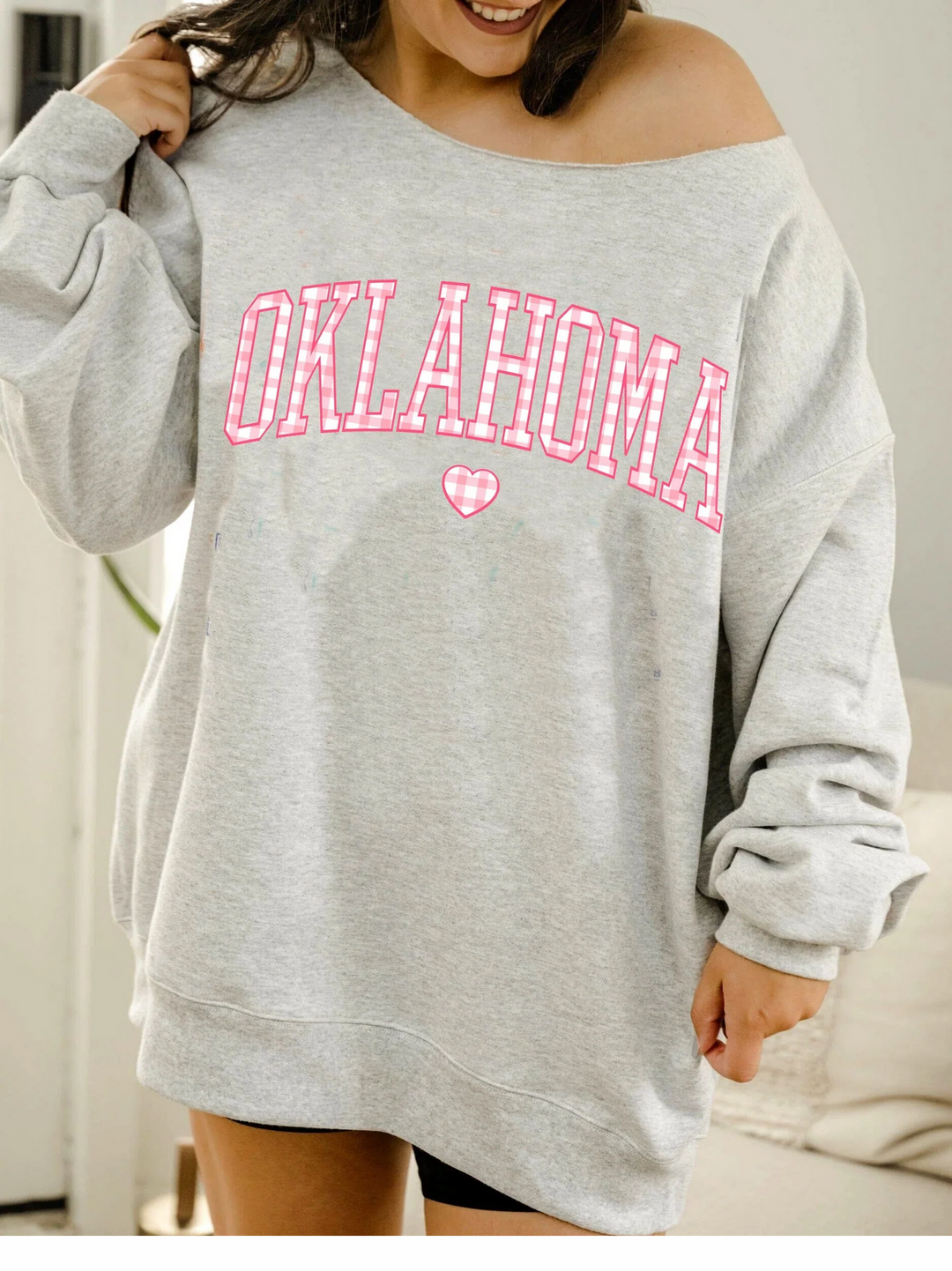 Oklahoma Gingham Heart Flashdance Sweatshirt