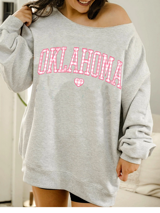 Oklahoma Gingham Heart Flashdance Sweatshirt