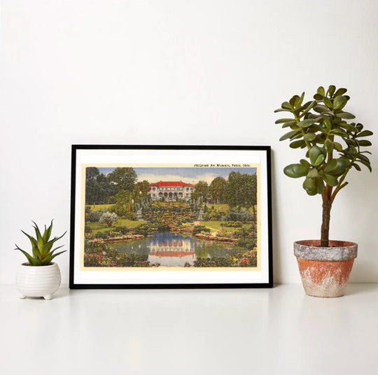 Philbrook Museum of Art print showcasing Villa Philbrook’s architecture and lush gardens in Tulsa.