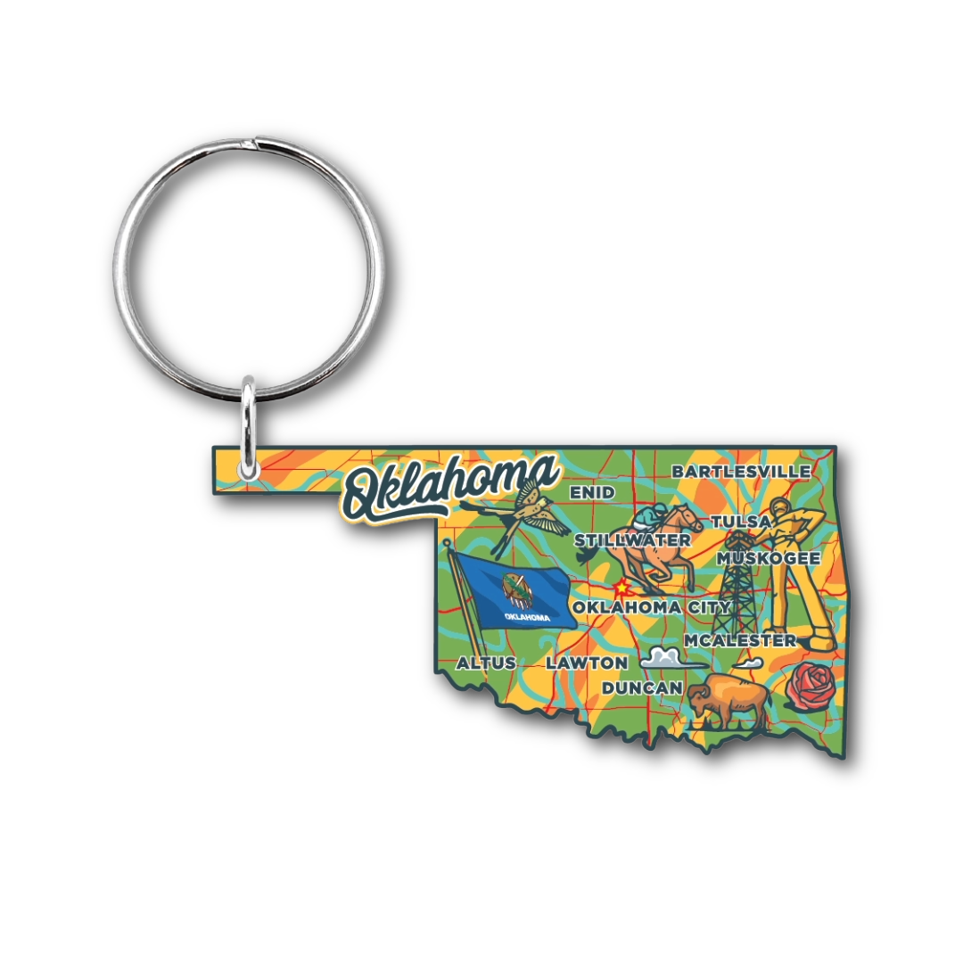 Oklahoma Map Recycled Wood Keychain