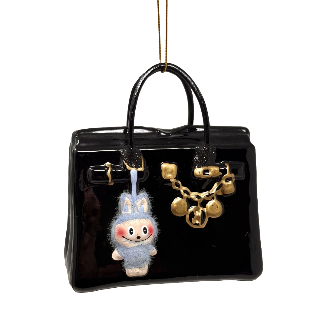 Black Luxe Bag With Monster Keychain Ornament