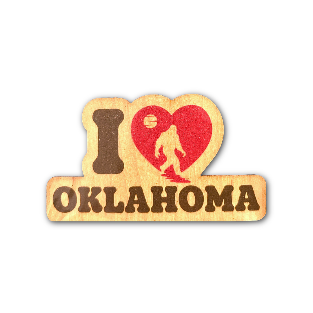 I Heart Oklahoma Bigfoot Wood Sticker