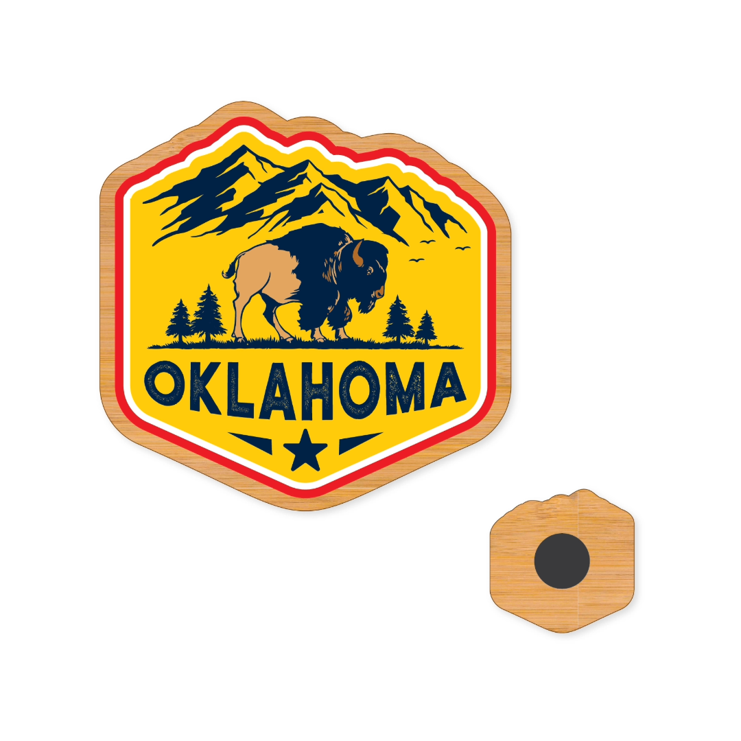 Oklahoma Buffalo Badge Wooden Magnet