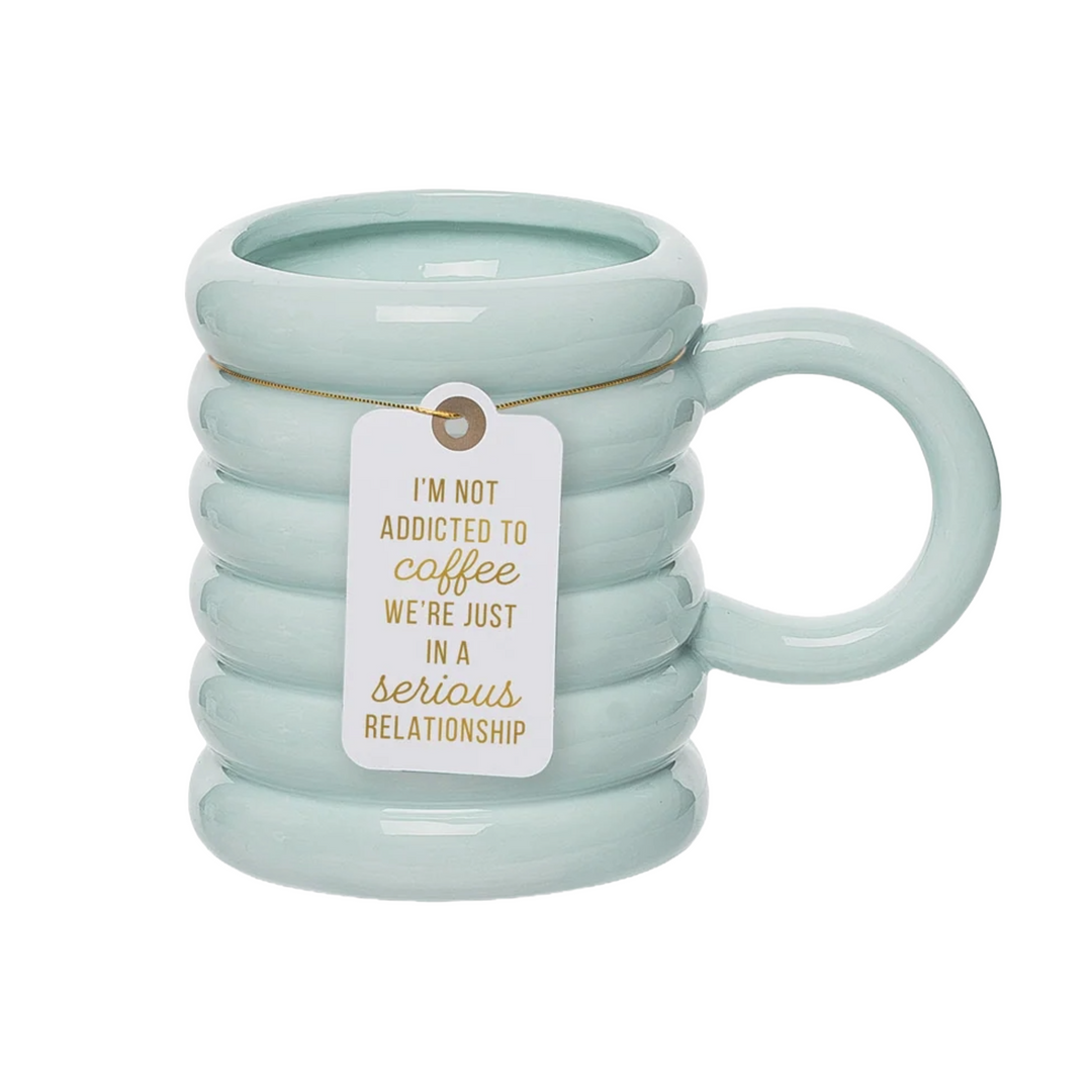 Addicted to Coffee Teal Ribbed Mug