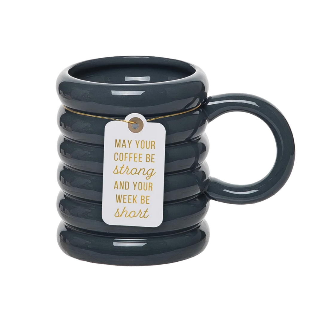 Strong Coffee Navy Ribbed Mug