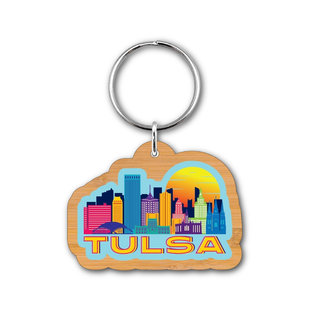 Tulsa Sunset Skyline Bamboo Keychain