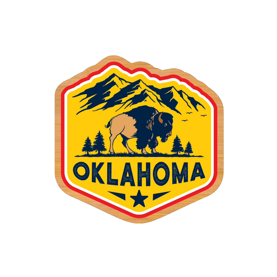 Oklahoma Buffalo Badge Wooden Magnet