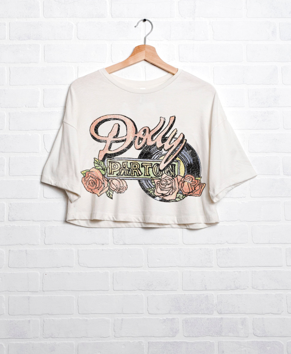 Dolly Parton Rose Record Cropped Tshirt