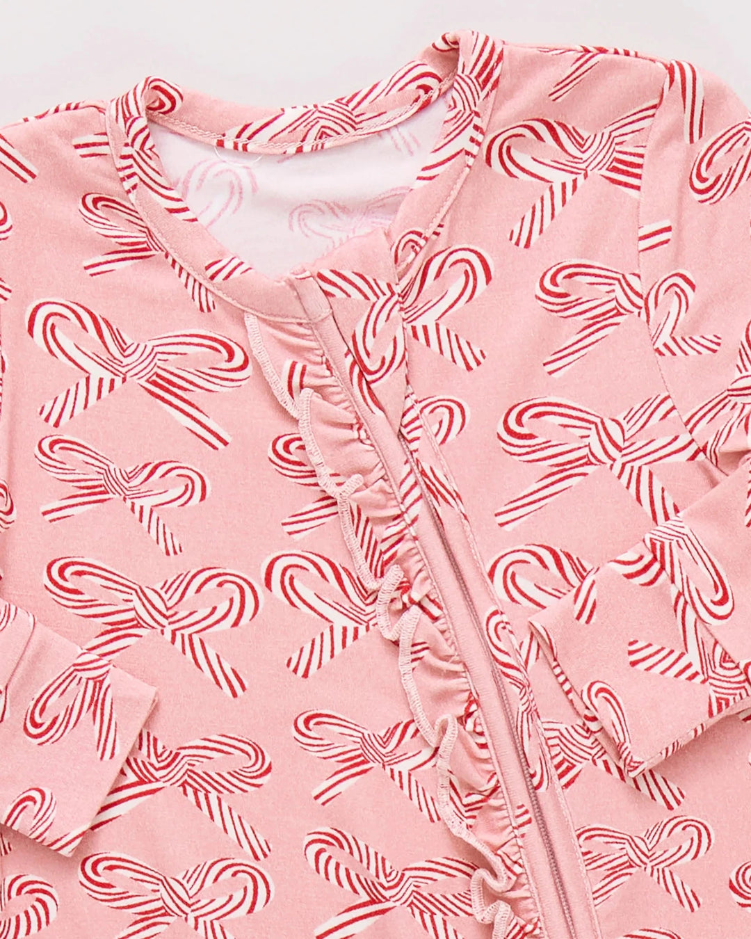Pink Chicken - Candy Cane Bows Bamboo Ruffle Romper