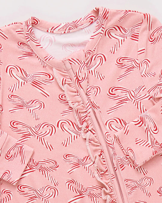 Pink Chicken - Candy Cane Bows Bamboo Ruffle Romper
