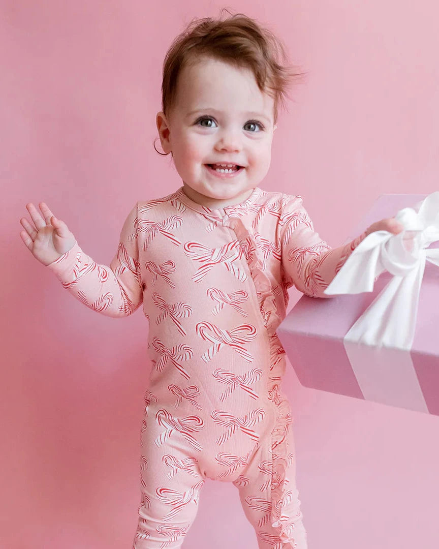 Pink Chicken - Candy Cane Bows Bamboo Ruffle Romper