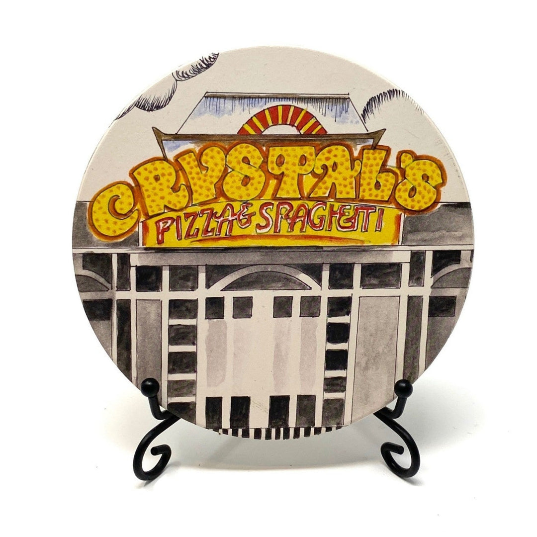Crystal’s Pizza & Spaghetti coaster featuring vintage design – nostalgic Oklahoma restaurant gift