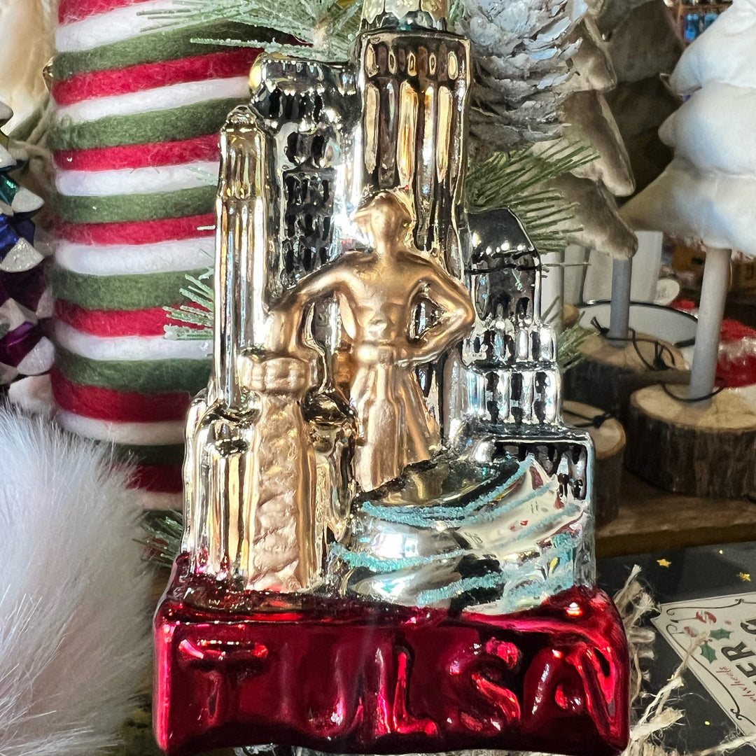 Ida Red Tulsa Skyline Glass Ornament