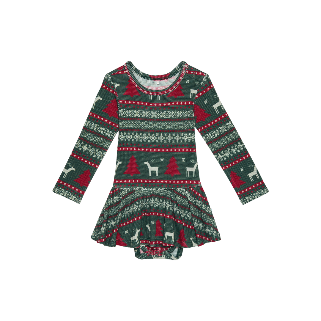 Posh Peanut - Holiday Fair Isle Long Sleeve Basic Twirl Skirt Bodysuit