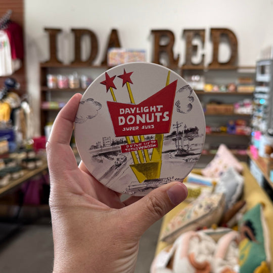Coaster inspired by Daylight Donuts – perfect for coffee lovers and fans of Oklahoma breakfast spots