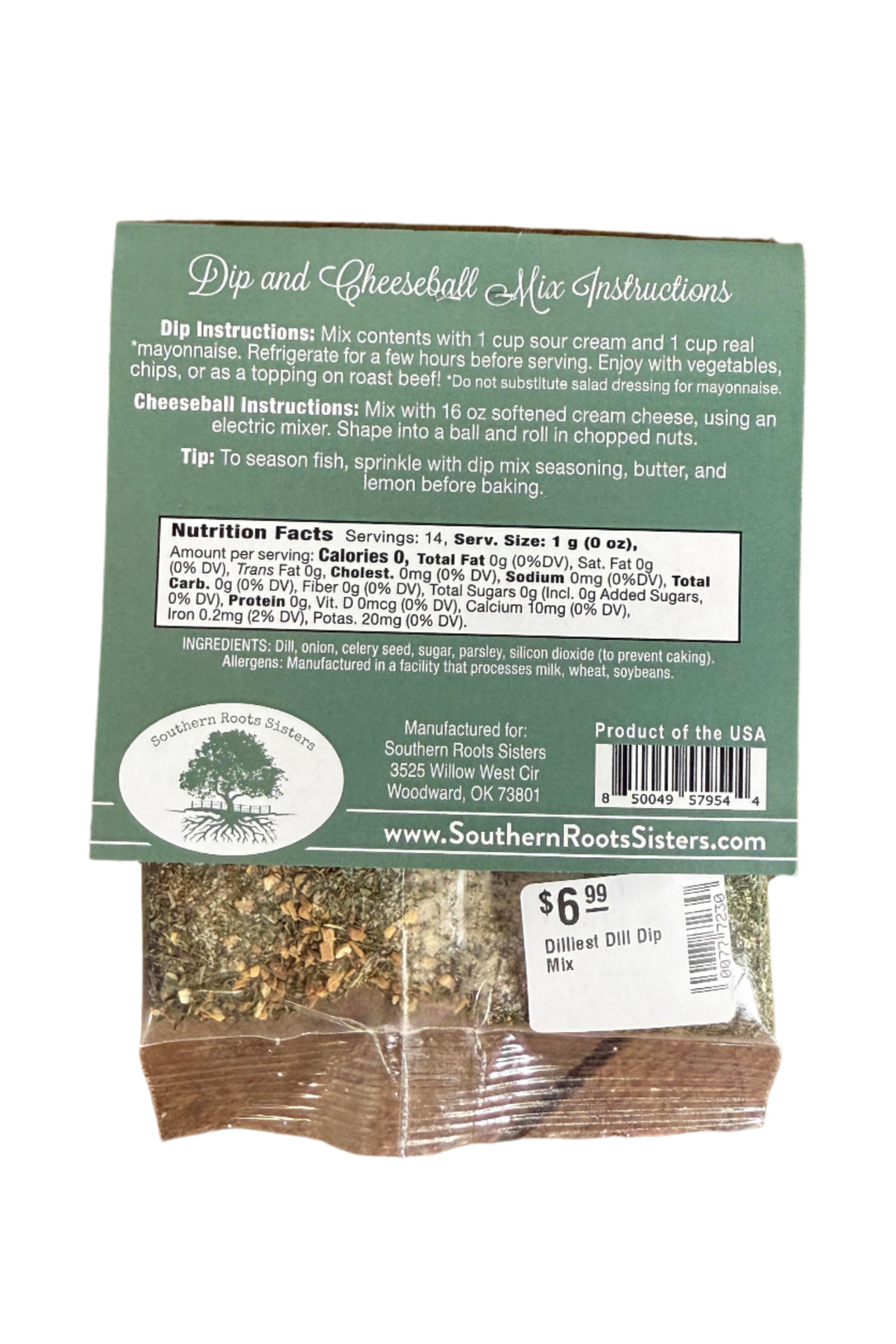 Oklahoma-made dill dip and cheeseball mix with fresh herbs and spices by Southern Roots Sisters