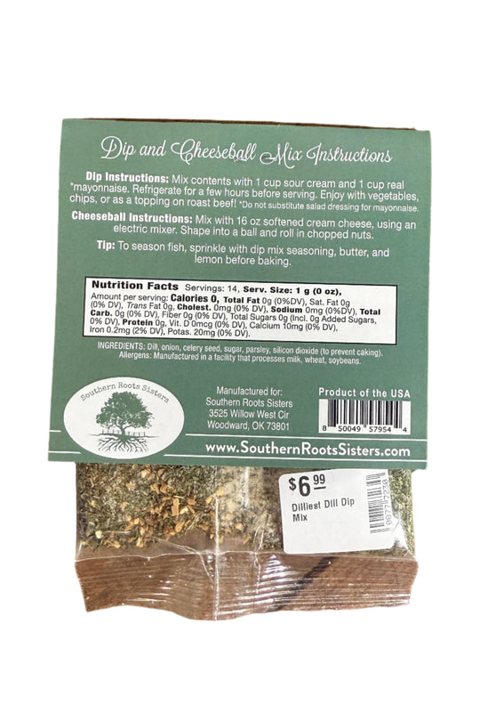 Oklahoma-made dill dip and cheeseball mix with fresh herbs and spices by Southern Roots Sisters