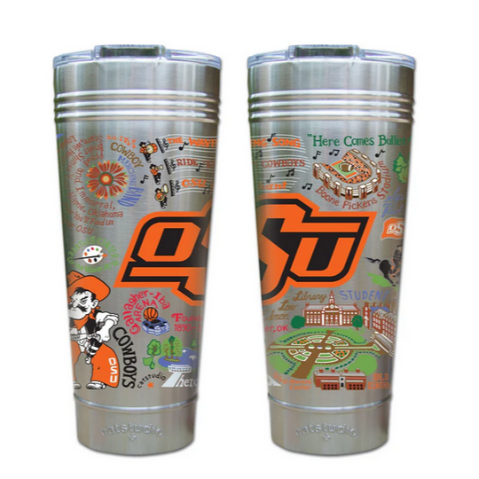 OSU travel tumbler featuring iconic campus illustrations