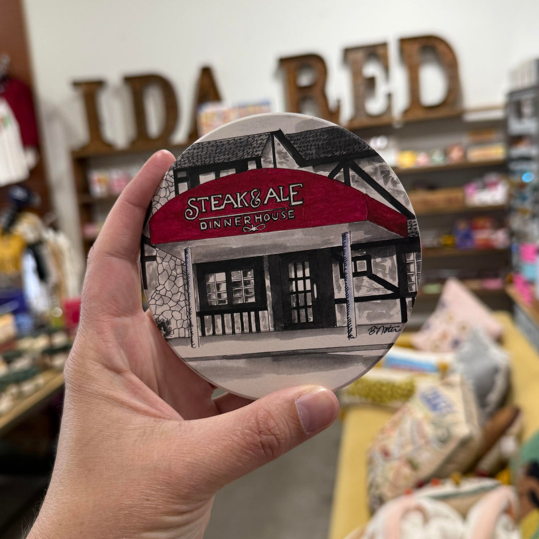 Retro-style Steak & Ale coaster – classic Oklahoma restaurant memorabilia and pop culture decor