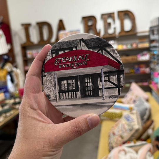 Retro-style Steak & Ale coaster – classic Oklahoma restaurant memorabilia and pop culture decor