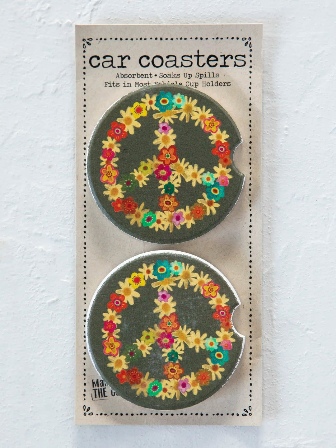 Charcoal Peace Sign Car Coasters