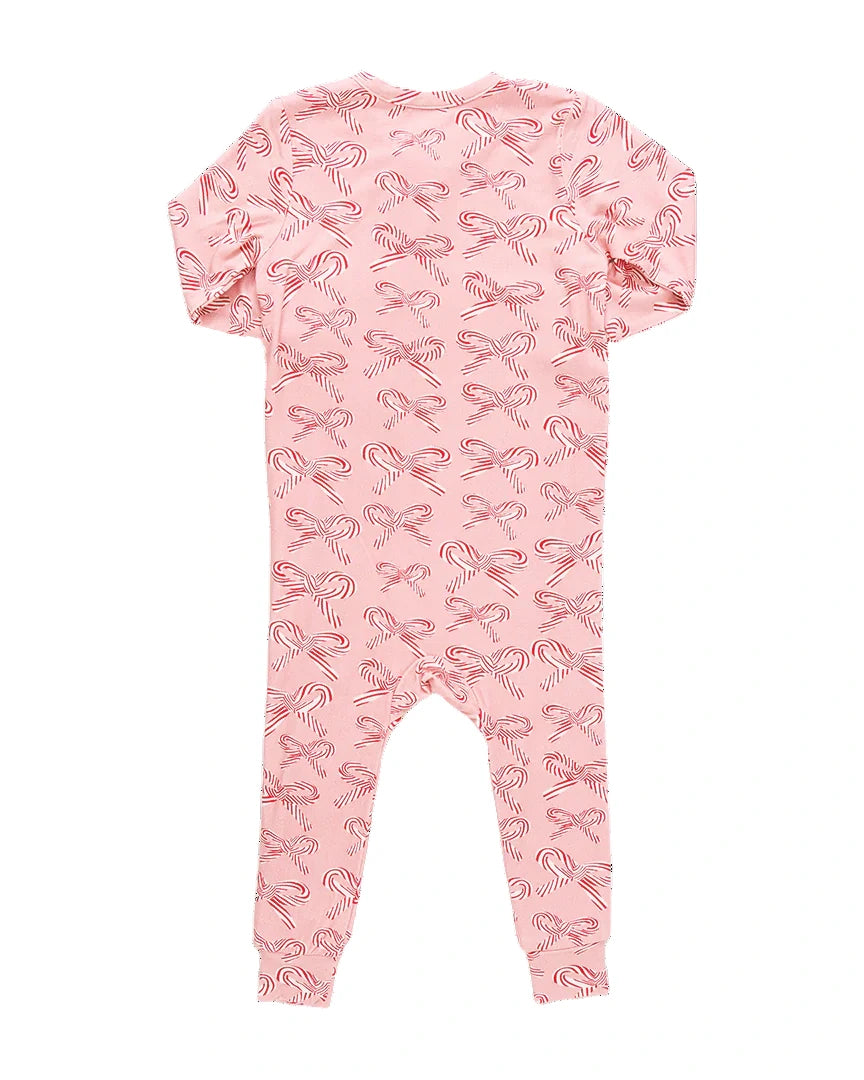 Pink Chicken - Candy Cane Bows Bamboo Ruffle Romper