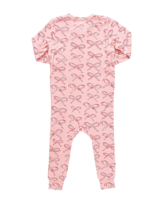 Pink Chicken - Candy Cane Bows Bamboo Ruffle Romper