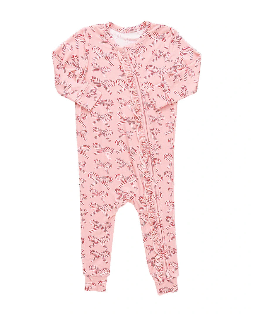 Pink Chicken - Candy Cane Bows Bamboo Ruffle Romper