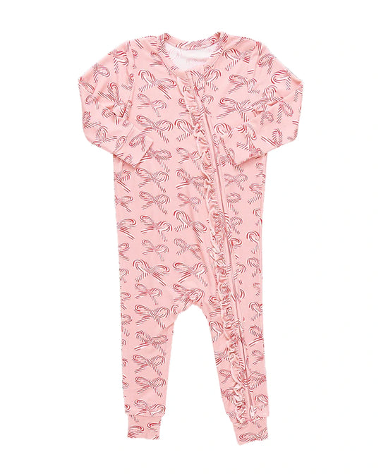 Pink Chicken - Candy Cane Bows Bamboo Ruffle Romper