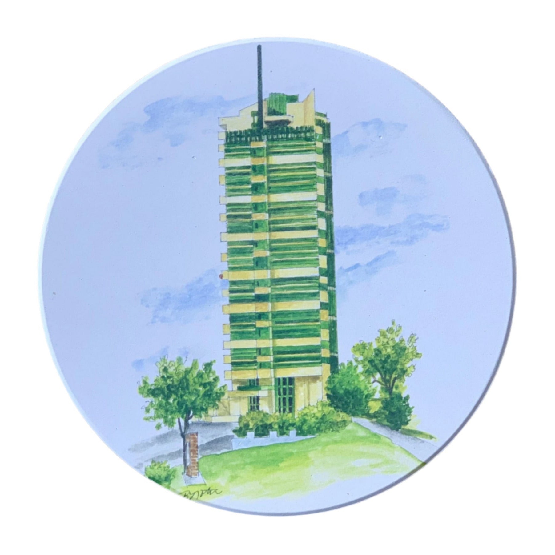 Coaster featuring Price Tower in Bartlesville, Oklahoma, designed by Frank Lloyd Wright
