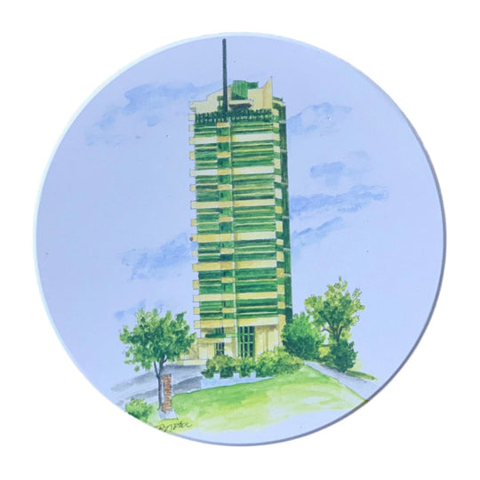 Coaster featuring Price Tower in Bartlesville, Oklahoma, designed by Frank Lloyd Wright