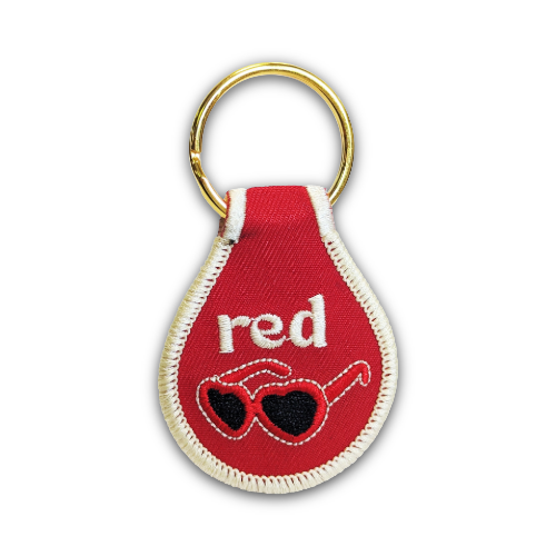 Red Heart Sunglasses Embroidered Keychain