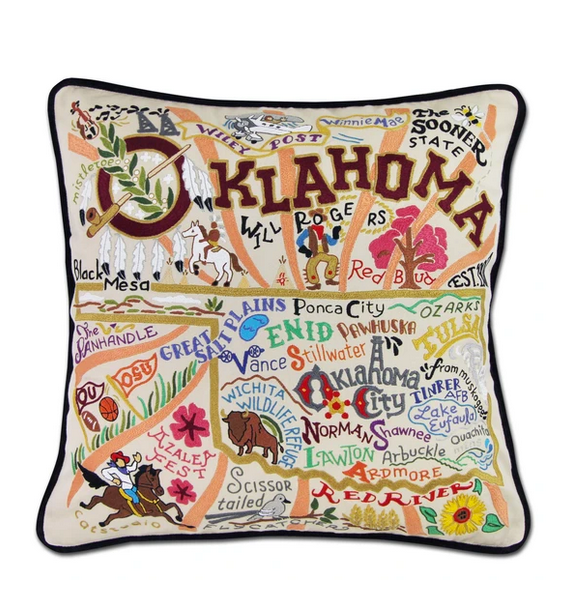 Oklahoma Hand Embroidered Pillow