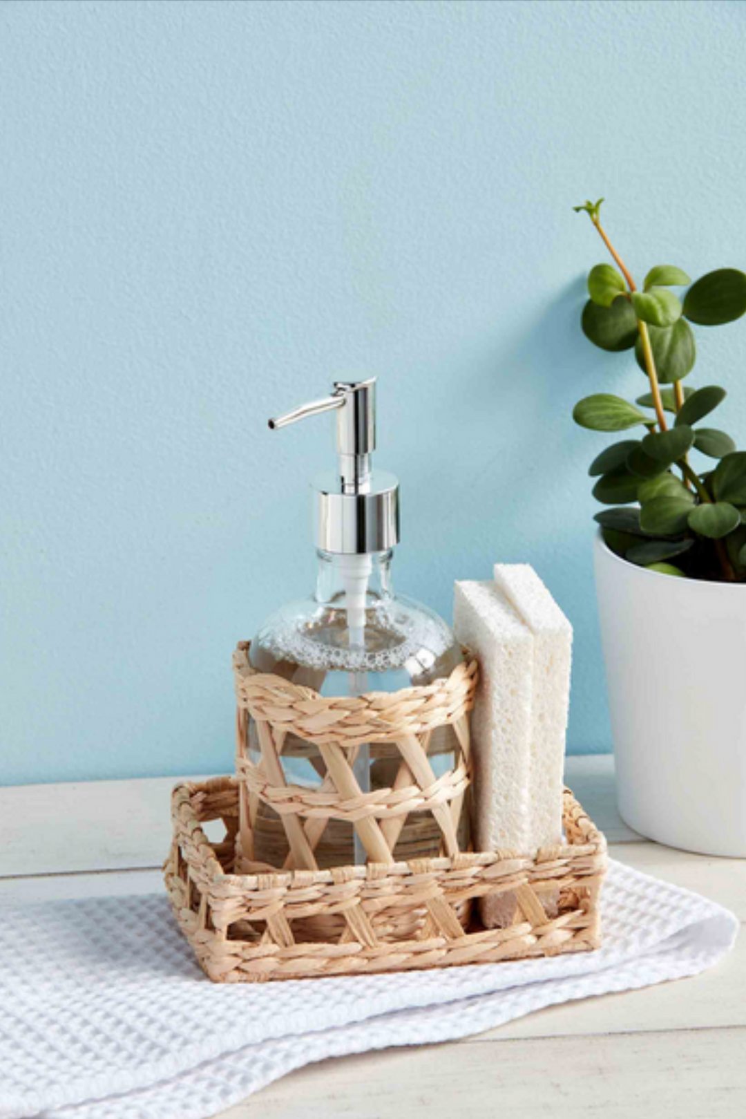 Woven Tray and Soap Pump Set
