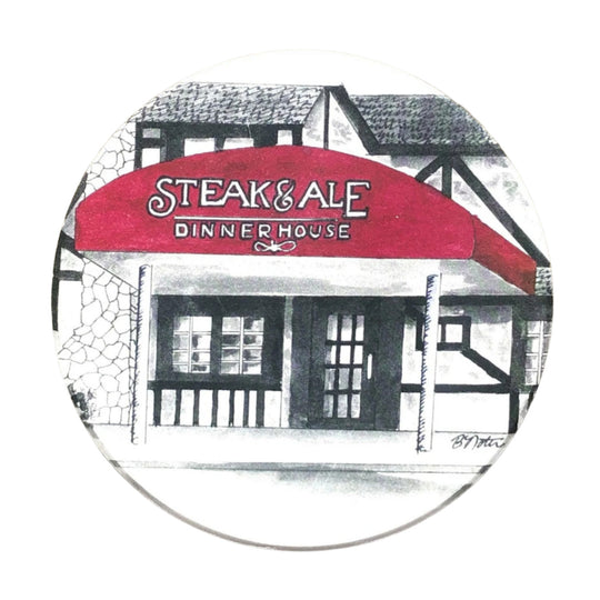 Steak & Ale restaurant coaster featuring retro design – vintage Oklahoma dining nostalgia gift